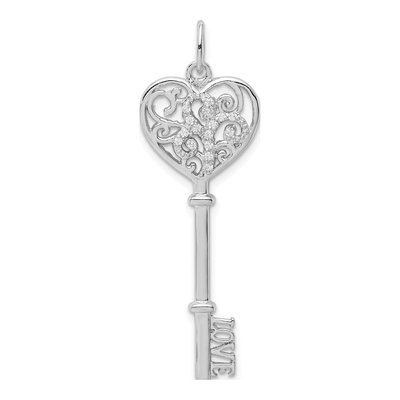 Sterling Silver CZ Love Key Pendant