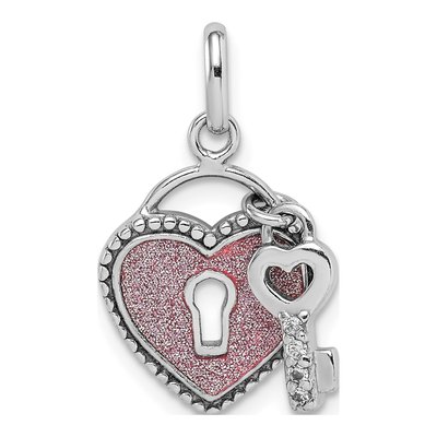 Sterling Silver CZ Heart Key Pendant