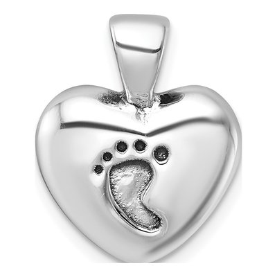 Sterling Silver Antiqued Baby Foot Heart Pendant