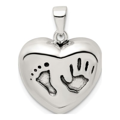 Sterling Silver Antiqued Heart Baby Foot Pendant
