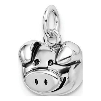 Sterling Silver Antiqued Pig Head Pendant – view 6