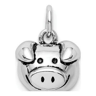 Sterling Silver Antiqued Pig Head Pendant