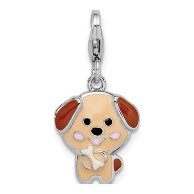 Sterling Silver Enamel Puppy Charm