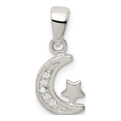 Sterling Silver CZ Star Moon Pendant