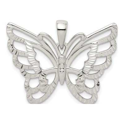 Sterling Silver CZ Diamond-Cut Butterfly Pendant