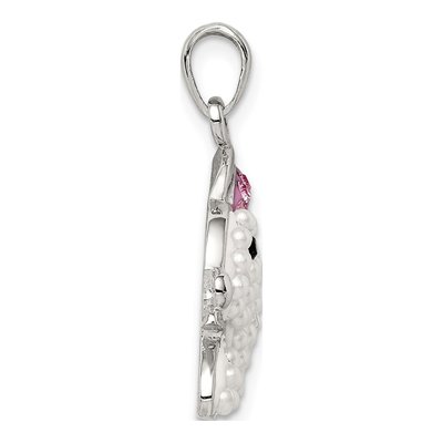 Sterling Silver Simulated Pearl & Crystal Rabbit Pendant – view 3