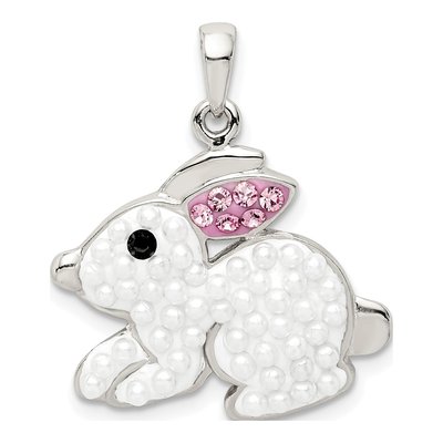Sterling Silver Simulated Pearl & Crystal Rabbit Pendant