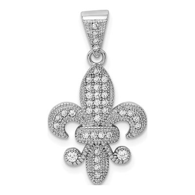 Sterling Silver CZ Fleur de Lis Pendant