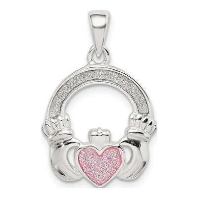 Sterling Silver Glitter Infused Claddagh Pendant