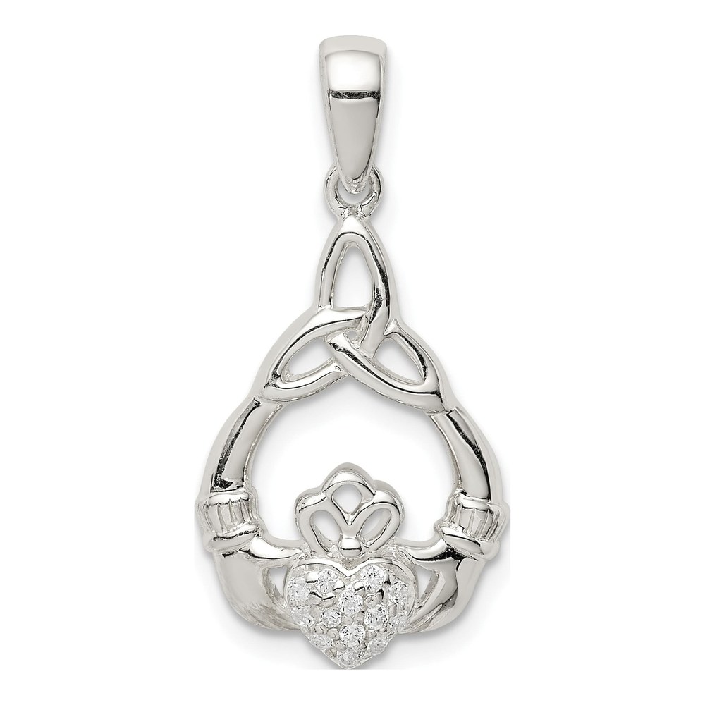 Sterling Silver CZ Claddagh Trinity Knot Pendant