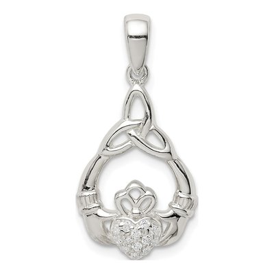 Sterling Silver CZ Claddagh Trinity Knot Pendant