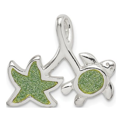 Sterling Silver Glitter Infused Star Fish Turtle Slide Pendant