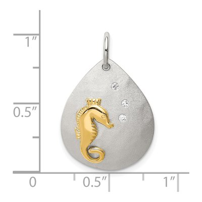 Sterling Silver CZ Seahorse Pendant | Gold-Tone Accent – view 5