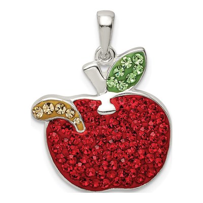 Sterling Silver Crystal Apple Worm Pendant