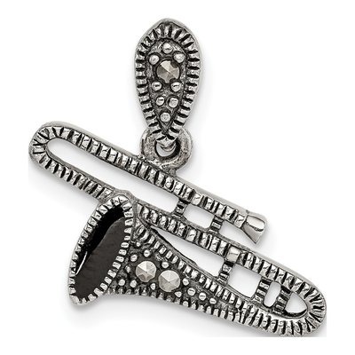 Sterling Silver Marcasite Trombone Pendant