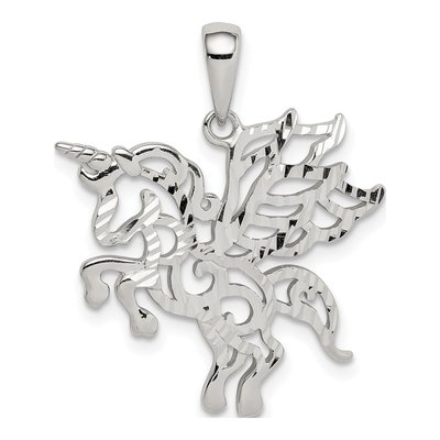 Sterling Silver Diamond-Cut Unicorn Pendant