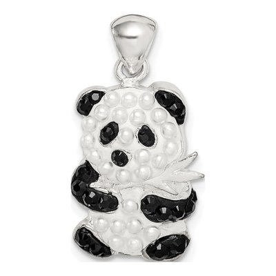 Sterling Silver Simulated Pearl & Crystal Panda Pendant