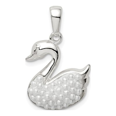 Sterling Silver Simulated Pearl Swan Pendant