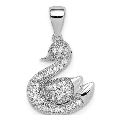 Sterling Silver CZ Pave Swan Pendant