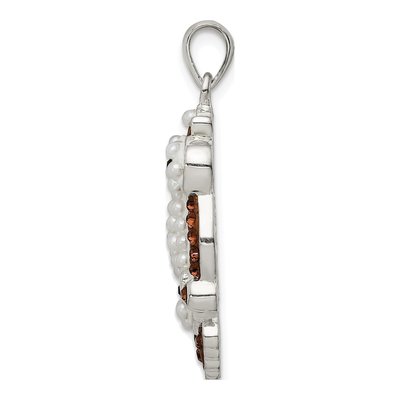 Sterling Silver Simulated Pearl & Crystal Owl Pendant – view 3