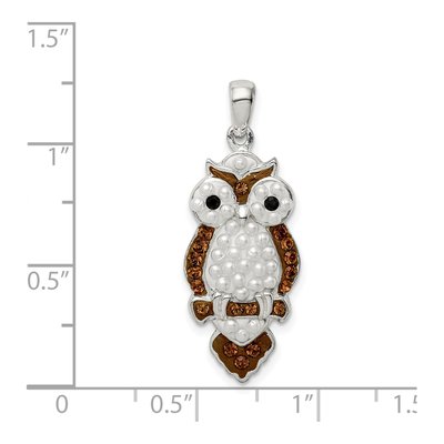 Sterling Silver Simulated Pearl & Crystal Owl Pendant – view 5