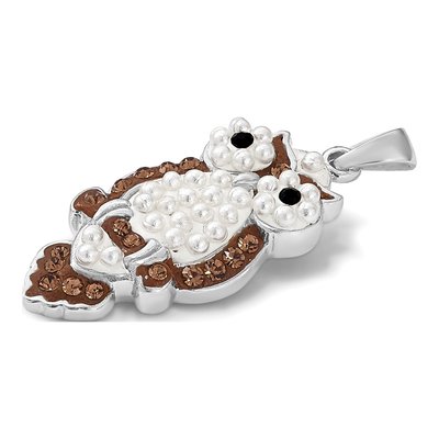 Sterling Silver Simulated Pearl & Crystal Owl Pendant – view 6