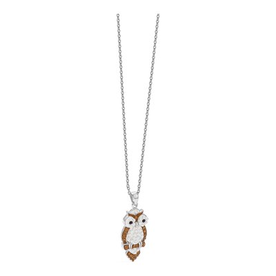Sterling Silver Simulated Pearl & Crystal Owl Pendant – view 7