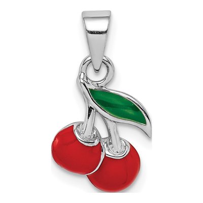 Sterling Silver Enameled Cherry for Girls Pendant