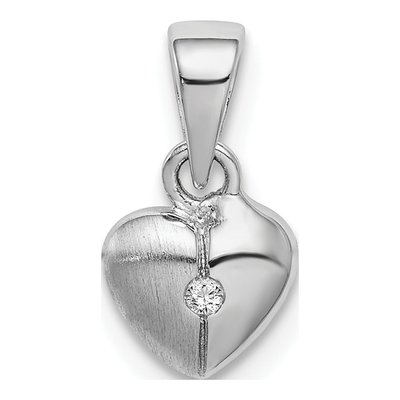 Sterling Silver CZ Girls' Heart Pendant