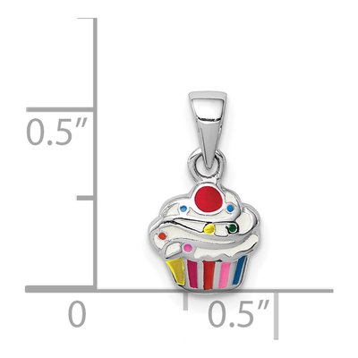 Sterling Silver Girls' Enamel Cupcake Pendant – view 5