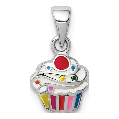 Sterling Silver Girls' Enamel Cupcake Pendant