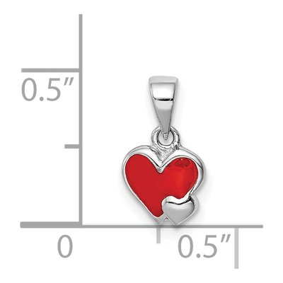 Sterling Silver Girls' Red Enamel Hearts Pendant – view 5