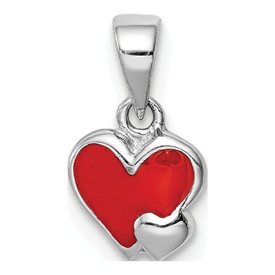 Sterling Silver Girls' Red Enamel Hearts Pendant