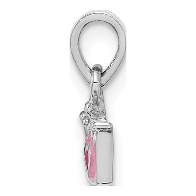 Sterling Silver Girls' Pink Enamel Heart Crown Pendant – view 3