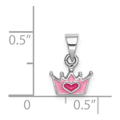 Sterling Silver Girls' Pink Enamel Heart Crown Pendant – view 5