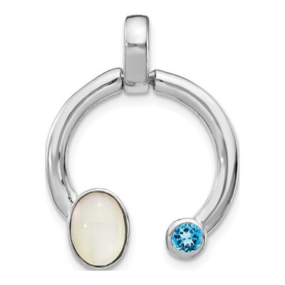 Sterling Silver Mother of Pearl & Swiss Blue Topaz Lt Circle Pendant