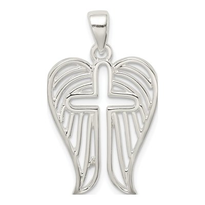 Sterling Silver Textured Wing Cross Pendant – view 4