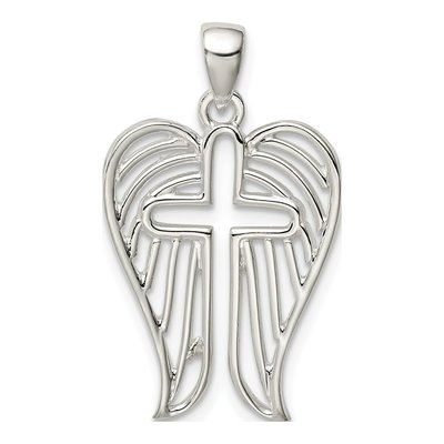Sterling Silver Textured Wing Cross Pendant
