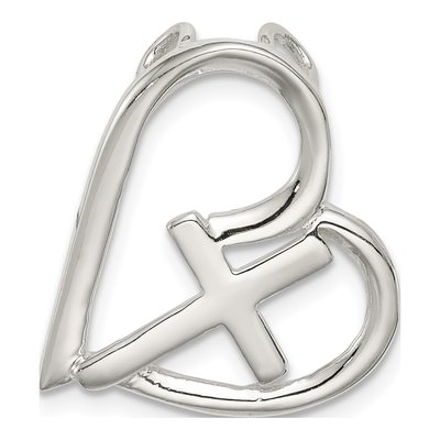 Sterling Silver Cross Heart Slide Pendant