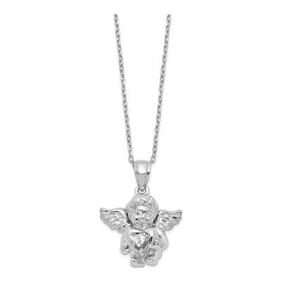 Sterling Silver CZ April Birthstone Angel Ash Holder Pendant Necklace