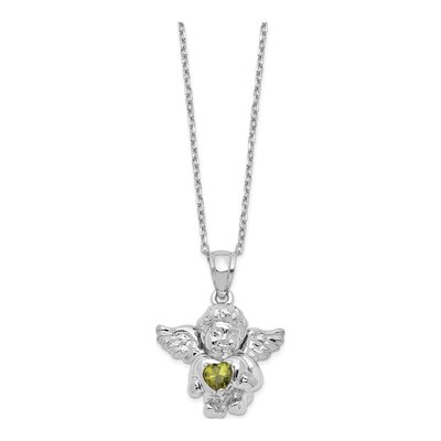 Sterling Silver CZ August Birthstone Angel Ash Holder Pendant Necklace