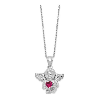 Sterling Silver CZ July Birthstone Angel Ash Holder Pendant Necklace