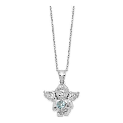 Sterling Silver CZ March Birthstone Angel Ash Holder Pendant Necklace