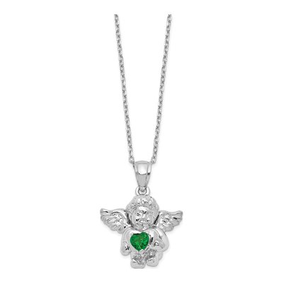 Sterling Silver CZ May Birthstone Angel Ash Holder Pendant Necklace