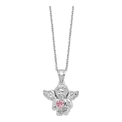 Sterling Silver CZ October Angel Ash Holder Pendant Necklace