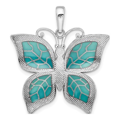 Sterling Silver Enameled Aqua Butterfly Pendant – view 4