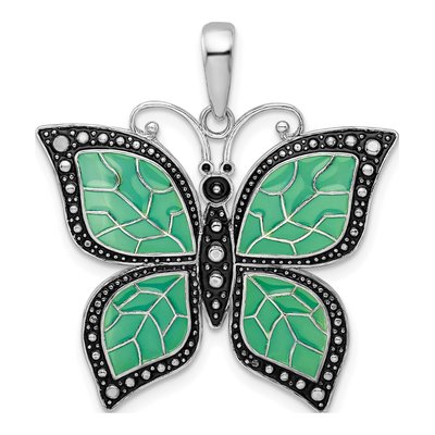 Sterling Silver Enameled Aqua Butterfly Pendant