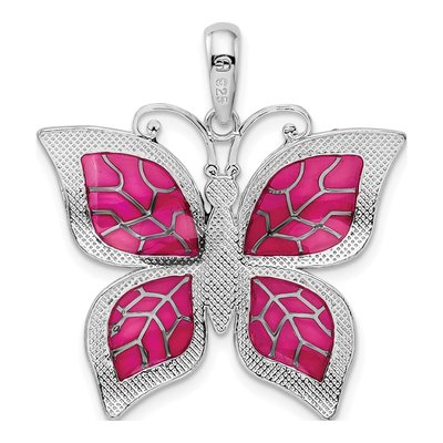 Sterling Silver Fuchsia Enamel Butterfly Pendant – view 4
