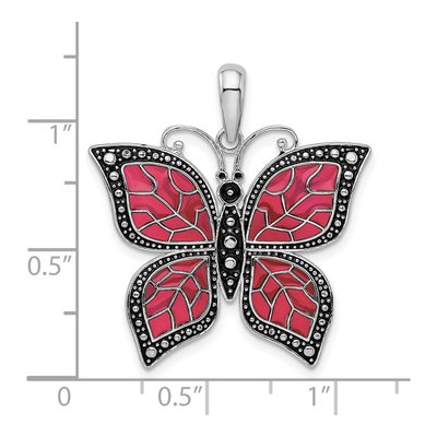 Sterling Silver Fuchsia Enamel Butterfly Pendant – view 5