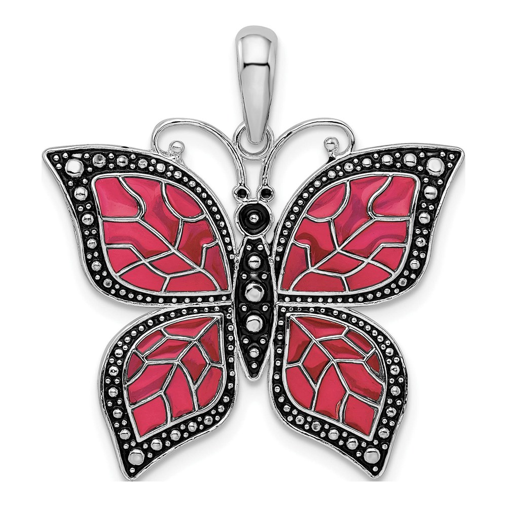 Sterling Silver Fuchsia Enamel Butterfly Pendant